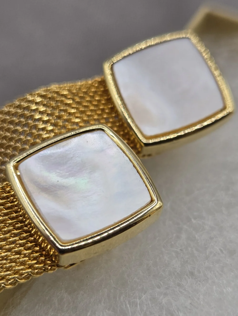 Gold Mesh Wrap Cufflinks Mother Of Pearl Wedding Formal Event Paul Fredrick